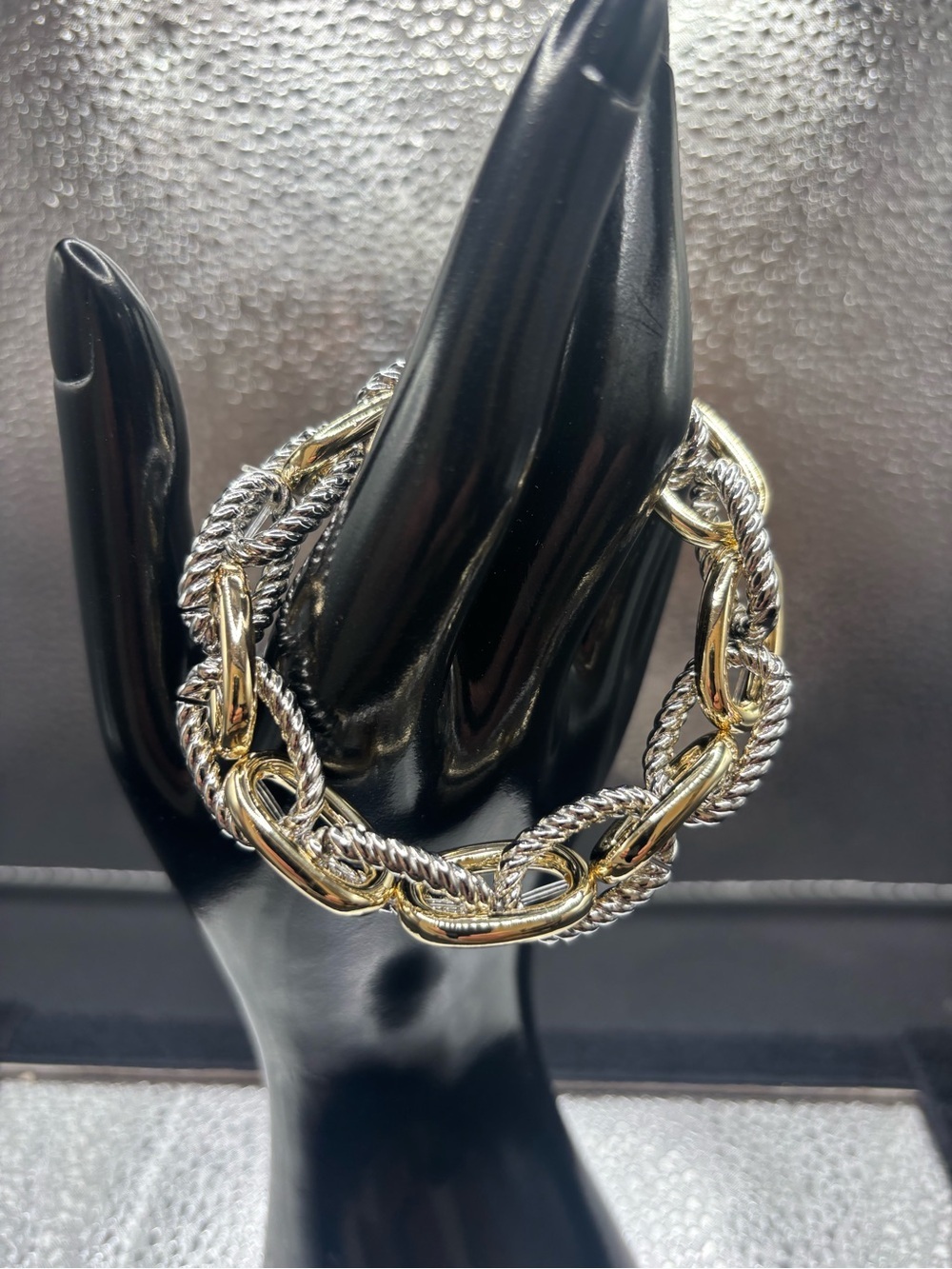 Two-Tone Gold and Silver Interlinked Rope Bracelet - Women Jewelry